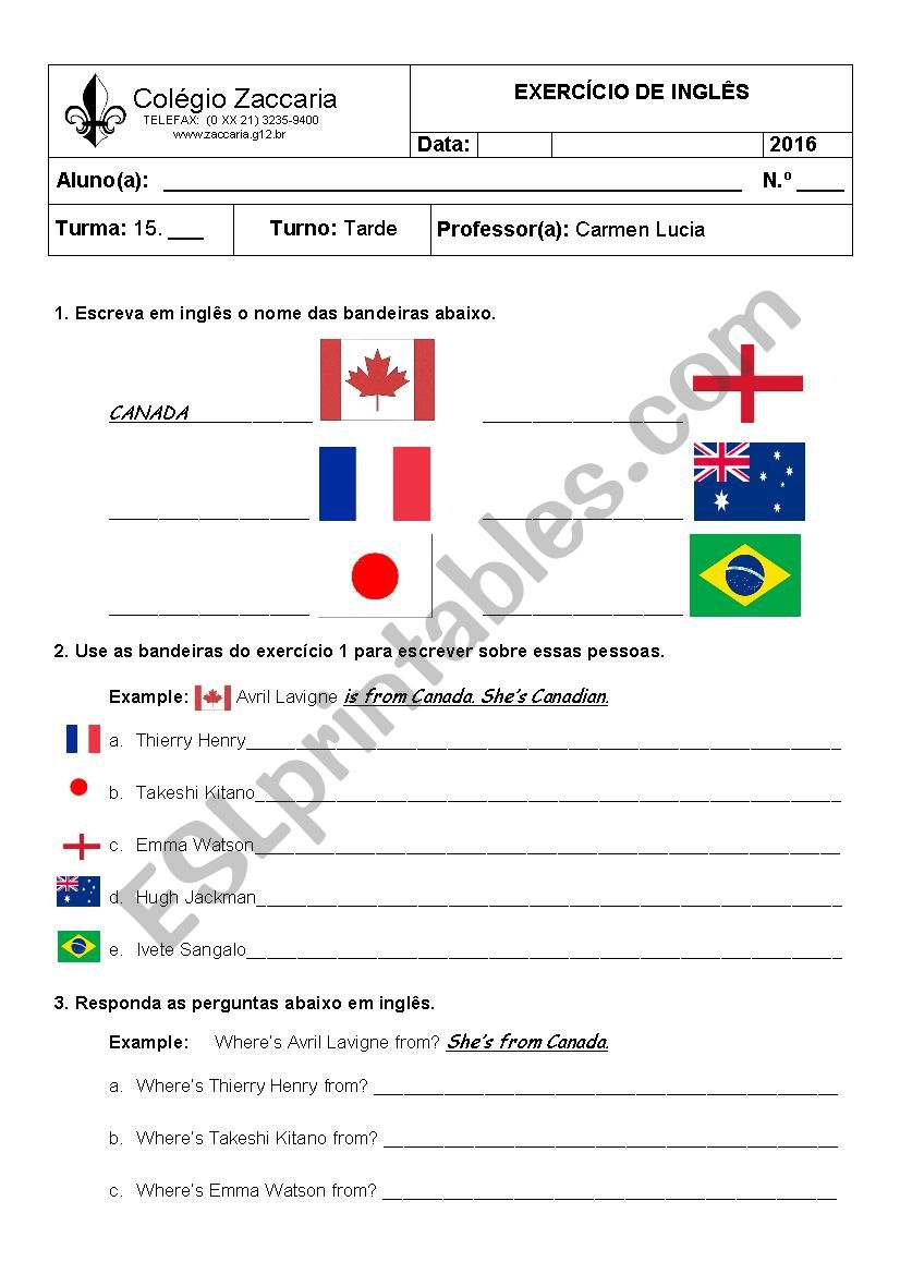 NATIONALTY worksheet