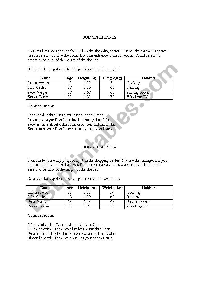 Comparatives worksheet