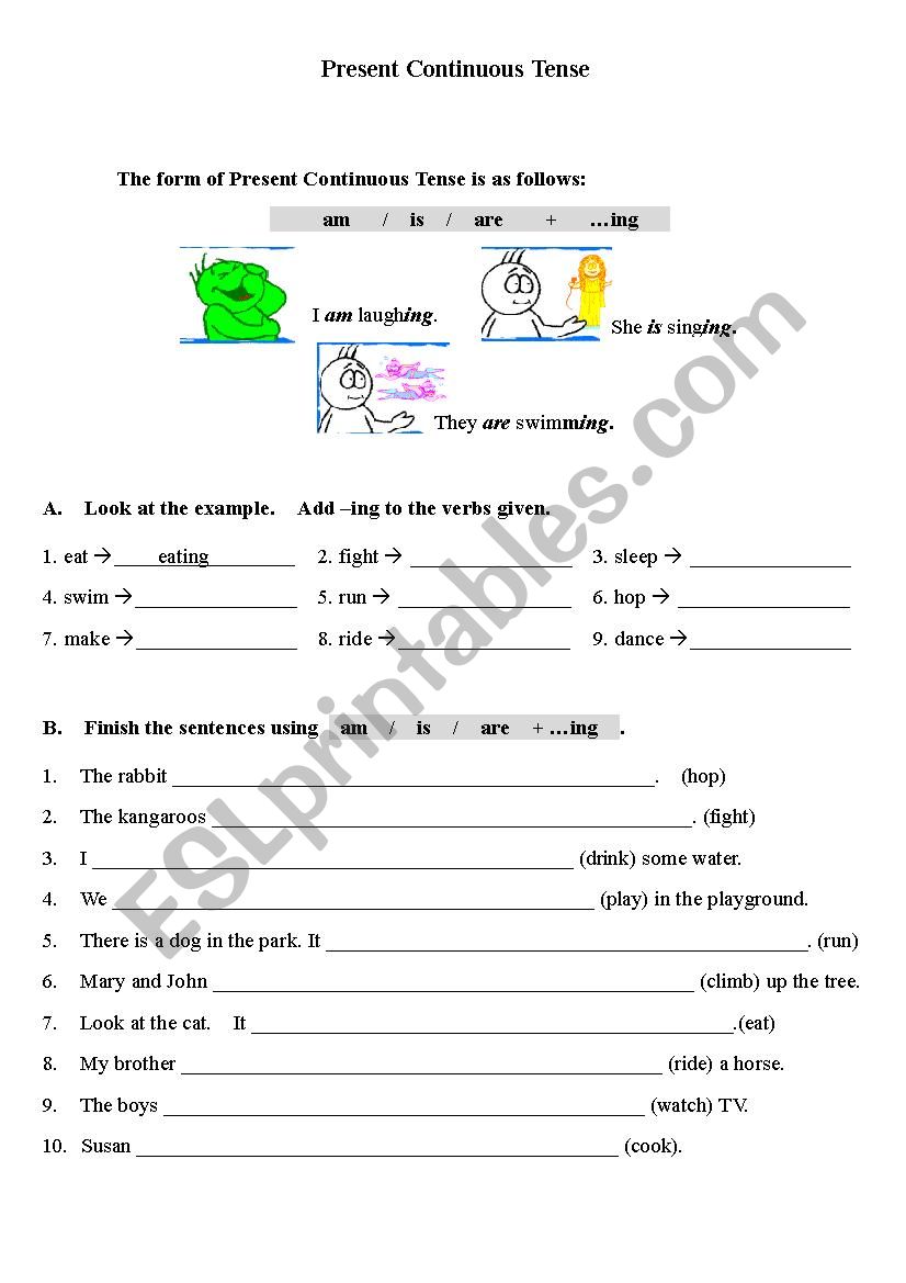 Present continuous tense worksheet