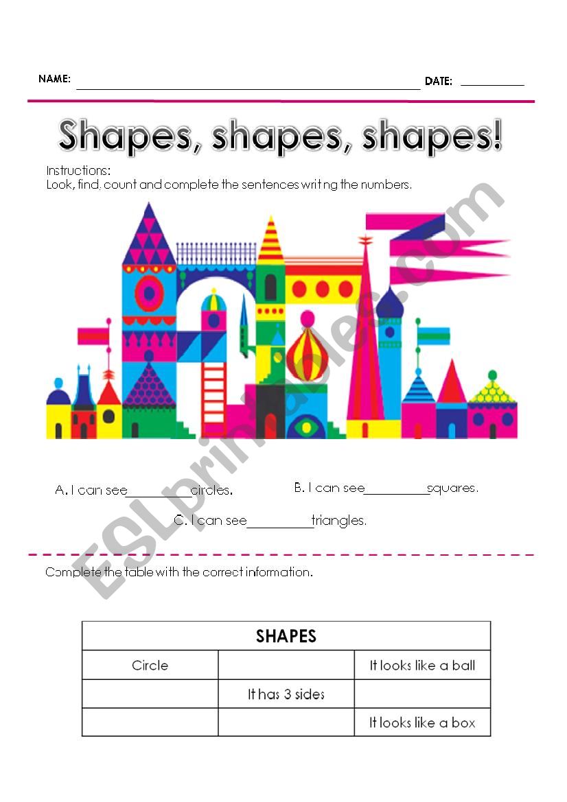 COUNTING AND SHAPES EXERCISE worksheet