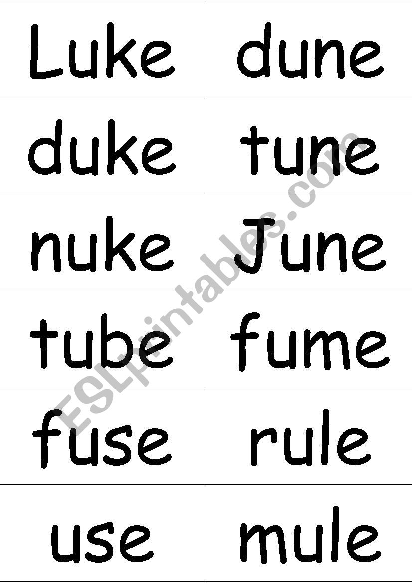 phonics game for practicing long vowel u_e and short vowel u
