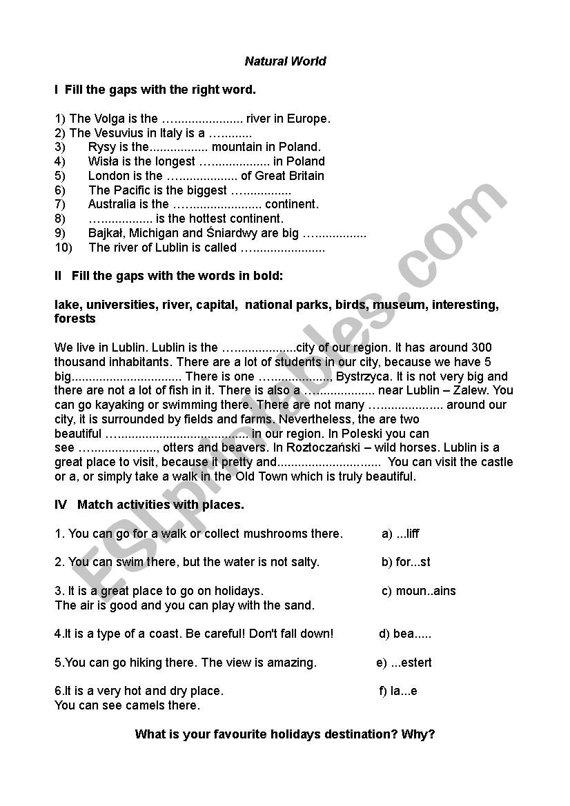 Natural world worksheet