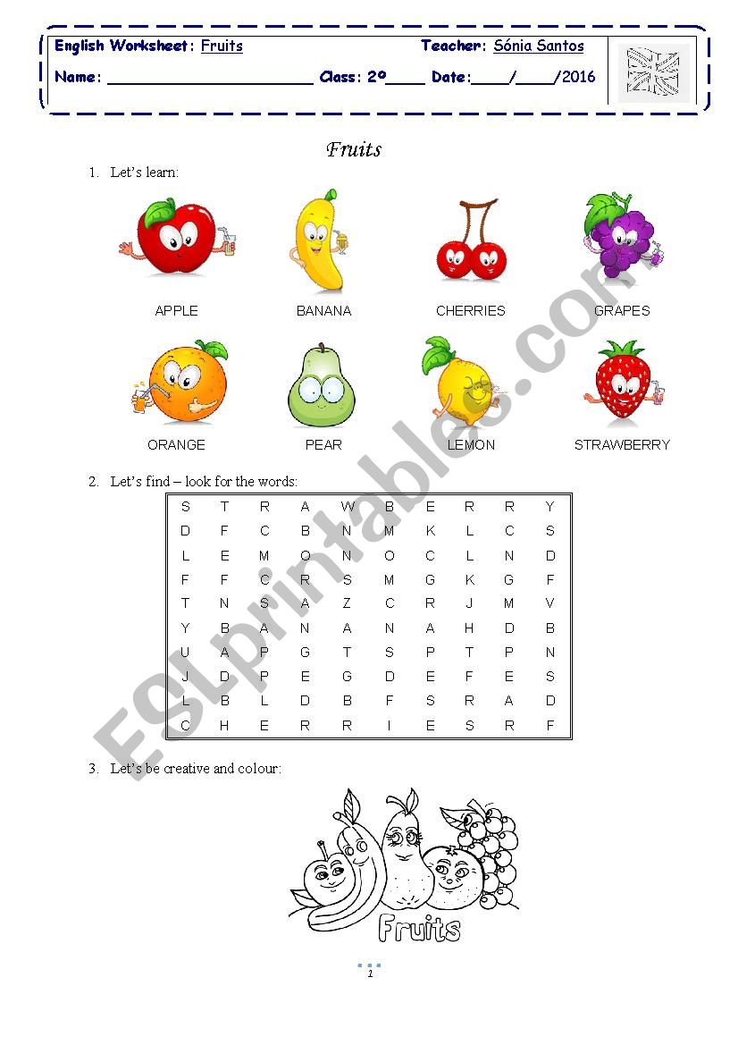 Fruits worksheet