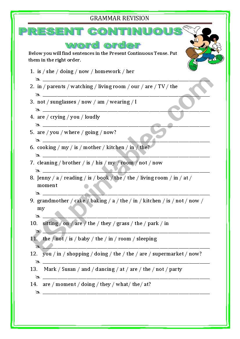 GRAMMAR REVISION - present continuous word order 