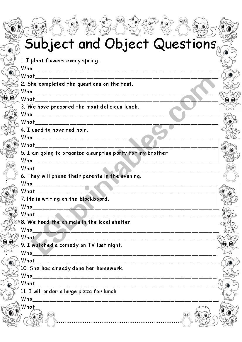 Subject and Object Questions mixed tenses