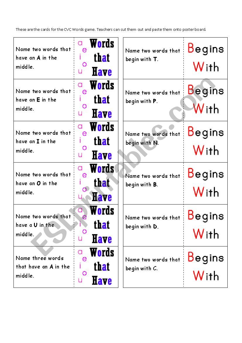 vowels game worksheet