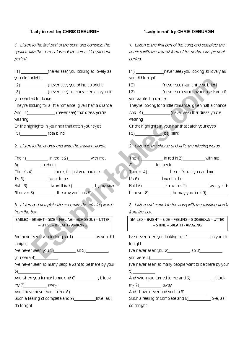 LADY IN RED worksheet