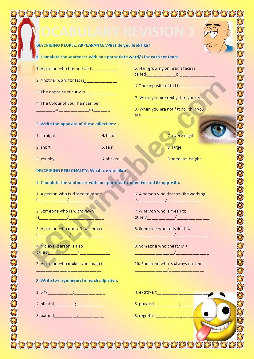 describing people worksheet