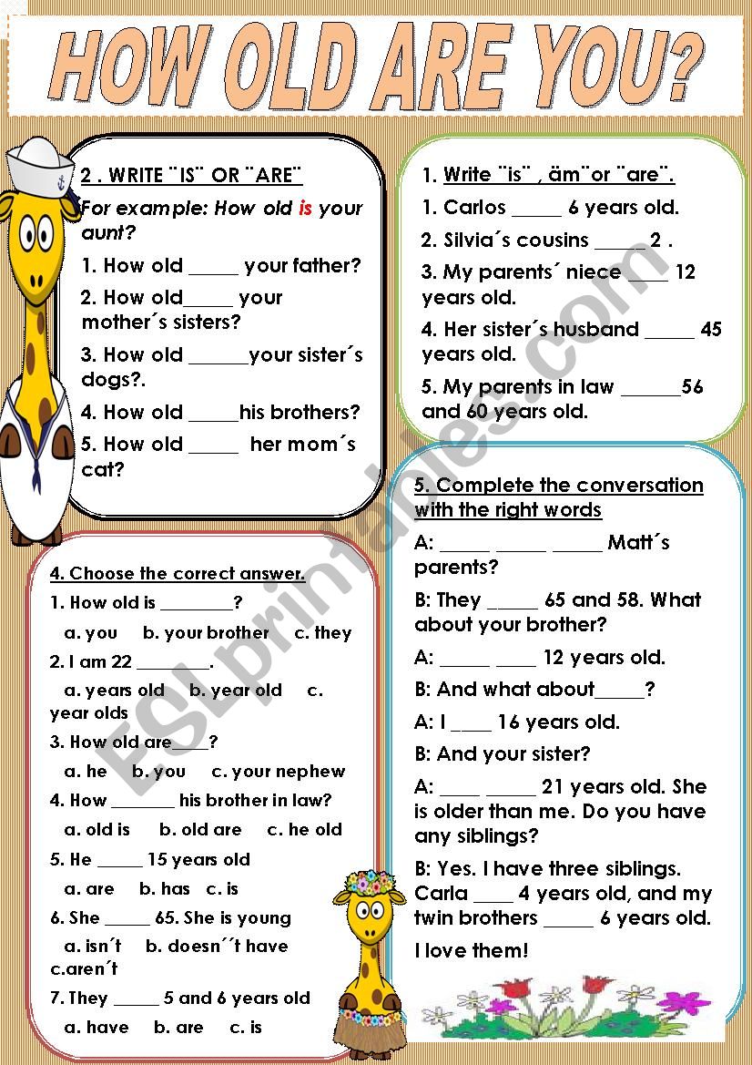 HOW OLD ARE YOU worksheet