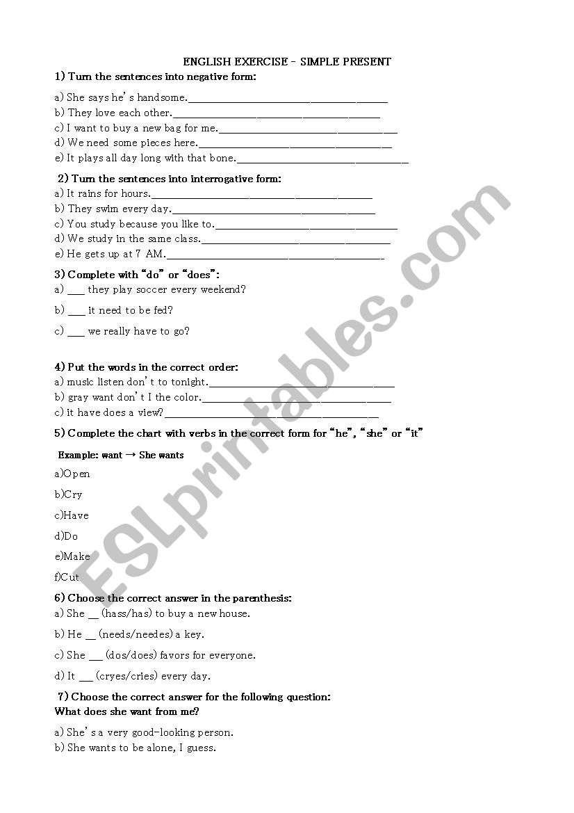 Simple Present worksheet