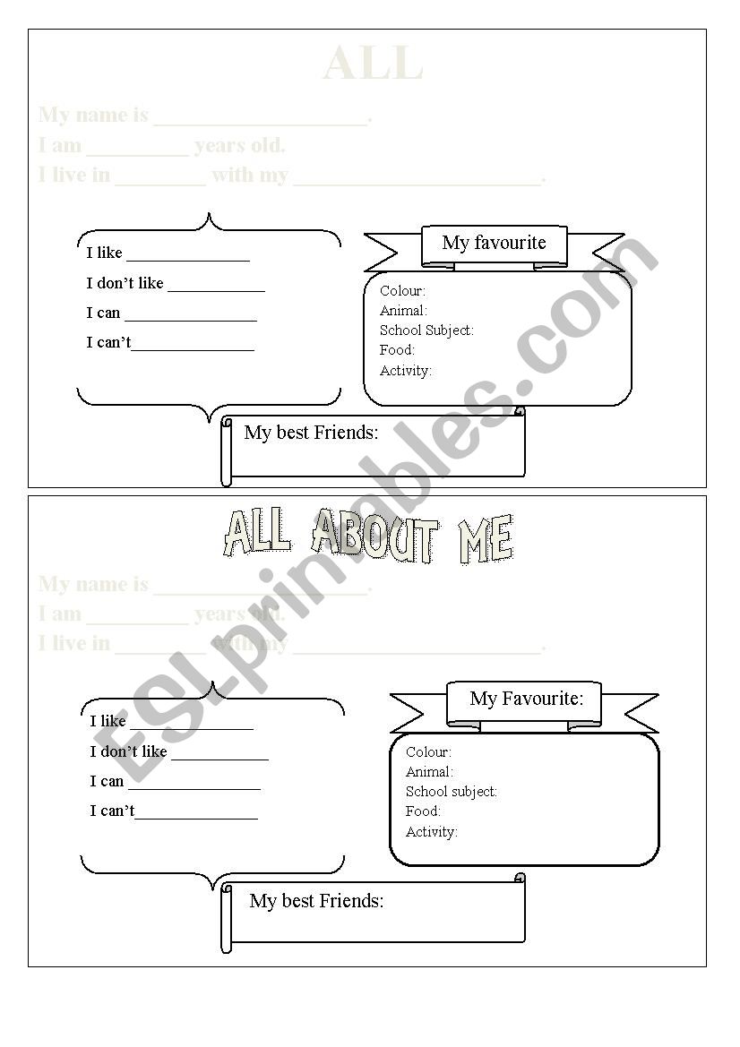 All about me worksheet