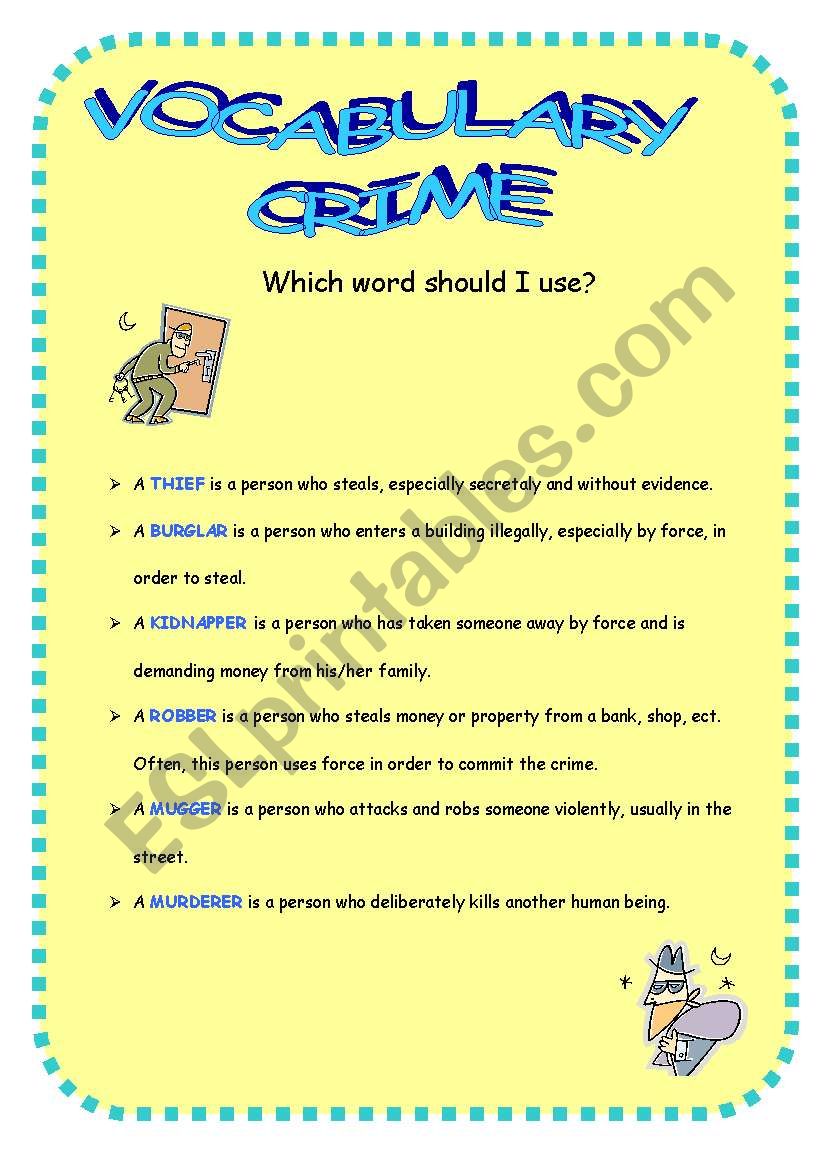 Vocabulary Crime worksheet