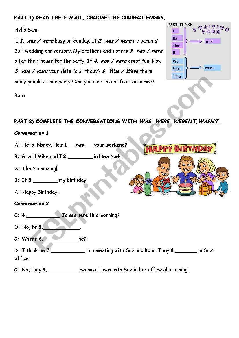 past tense to be worksheet