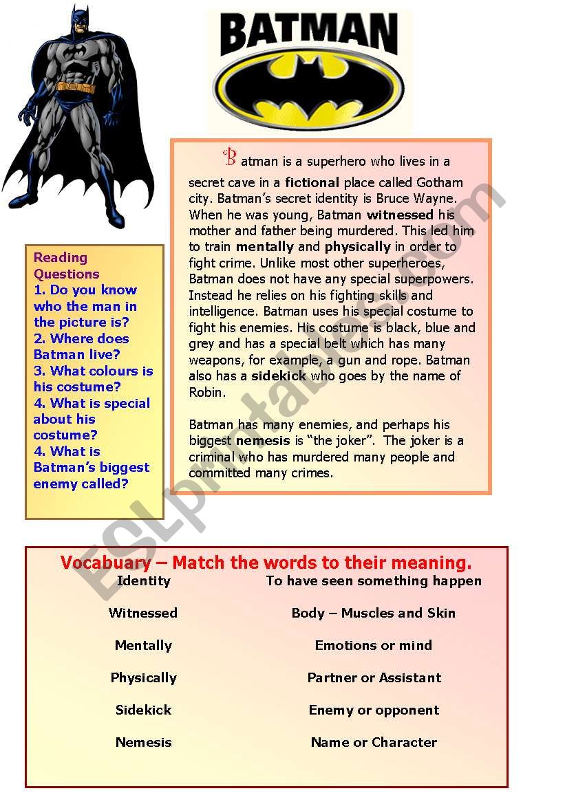 Batman worksheet