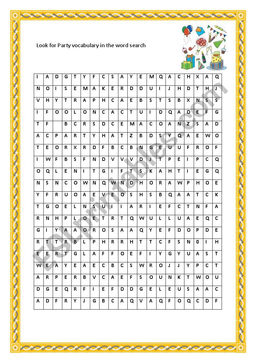 party wordsearch worksheet