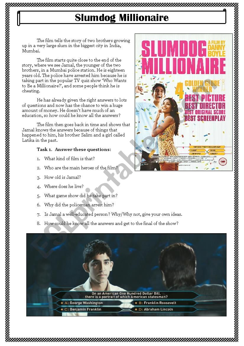 slumdog millionaire quiz worksheet