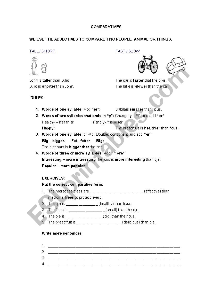 COMPARATIVES worksheet