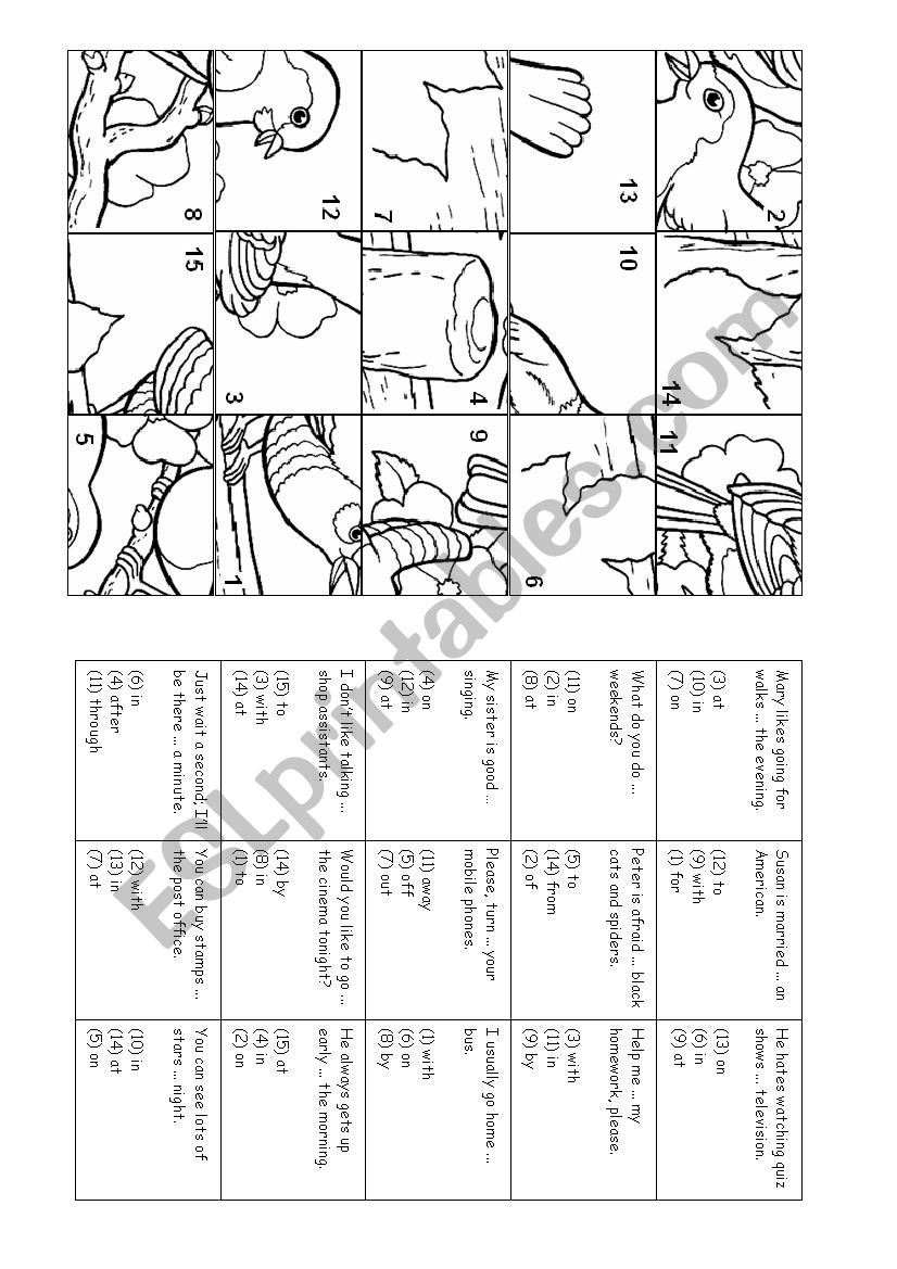 Prepositions - Multiple choice exercise with a self-correction puzzle key