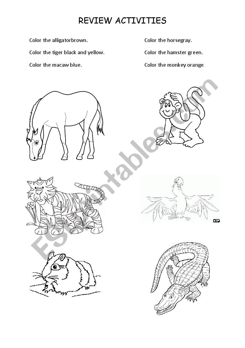 Colors and animals worksheet