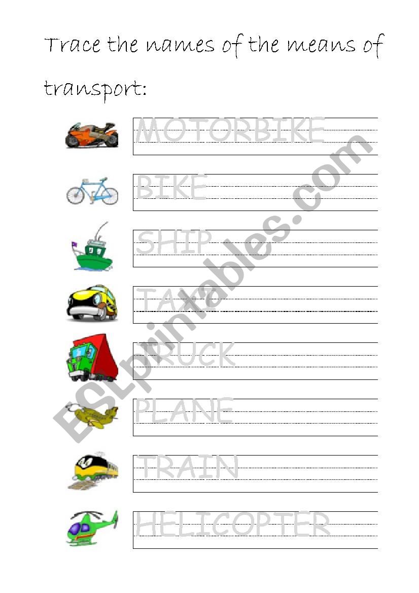 Means of transport  worksheet