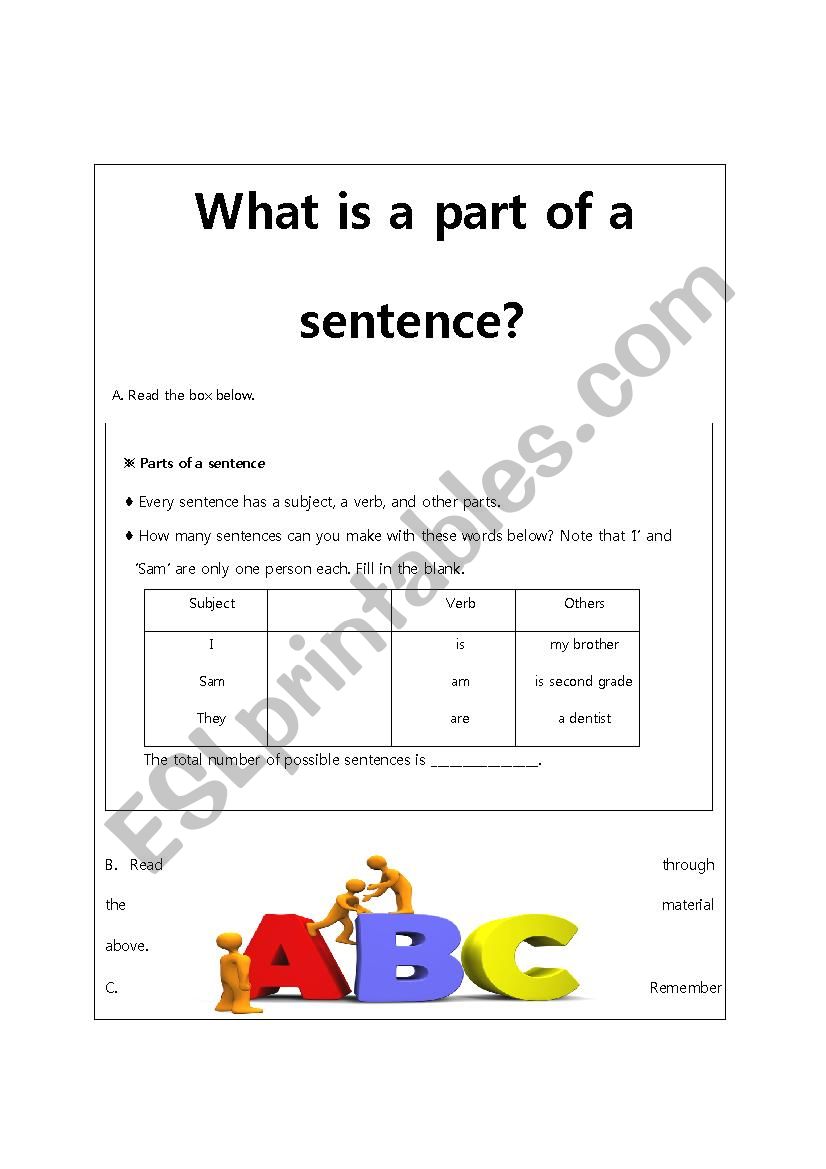 parts of a sentence - ESL worksheet by gradieu Regarding Parts Of A Sentence Worksheet