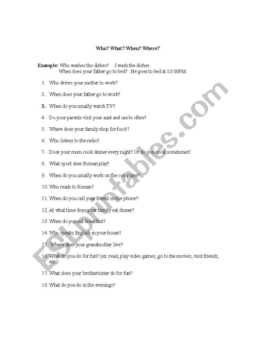 Who, What, When, Where, How? worksheet