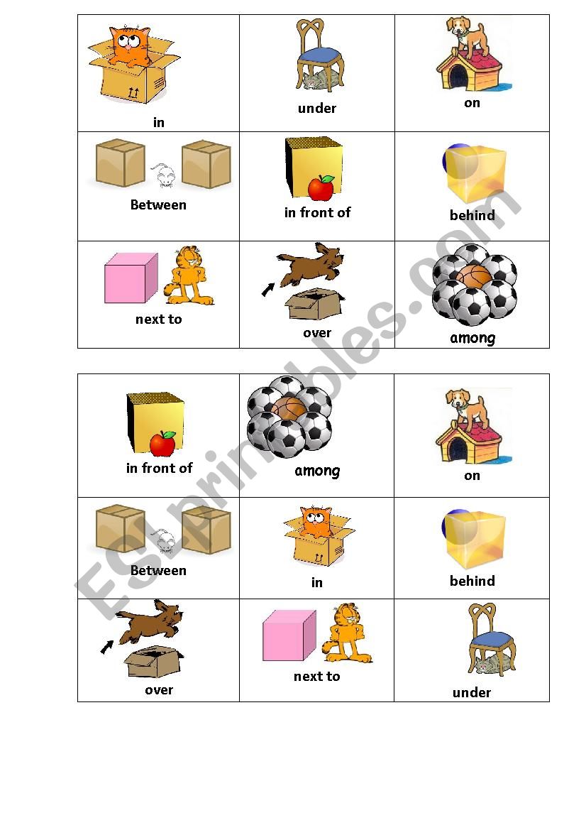 prepositions bingo worksheet