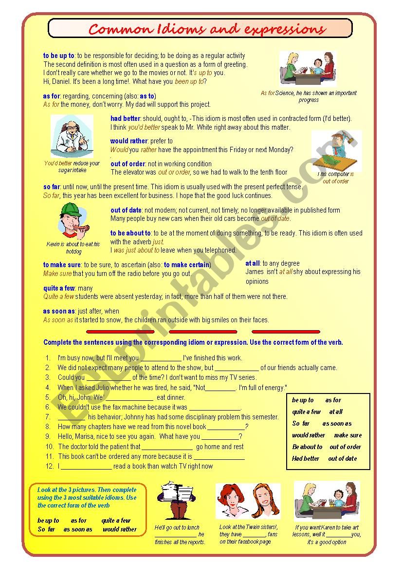 Common idioms and expressions worksheet