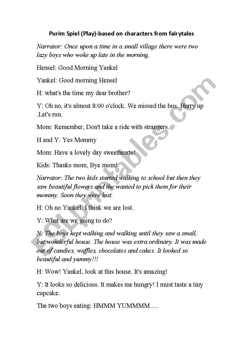 Purim Play worksheet