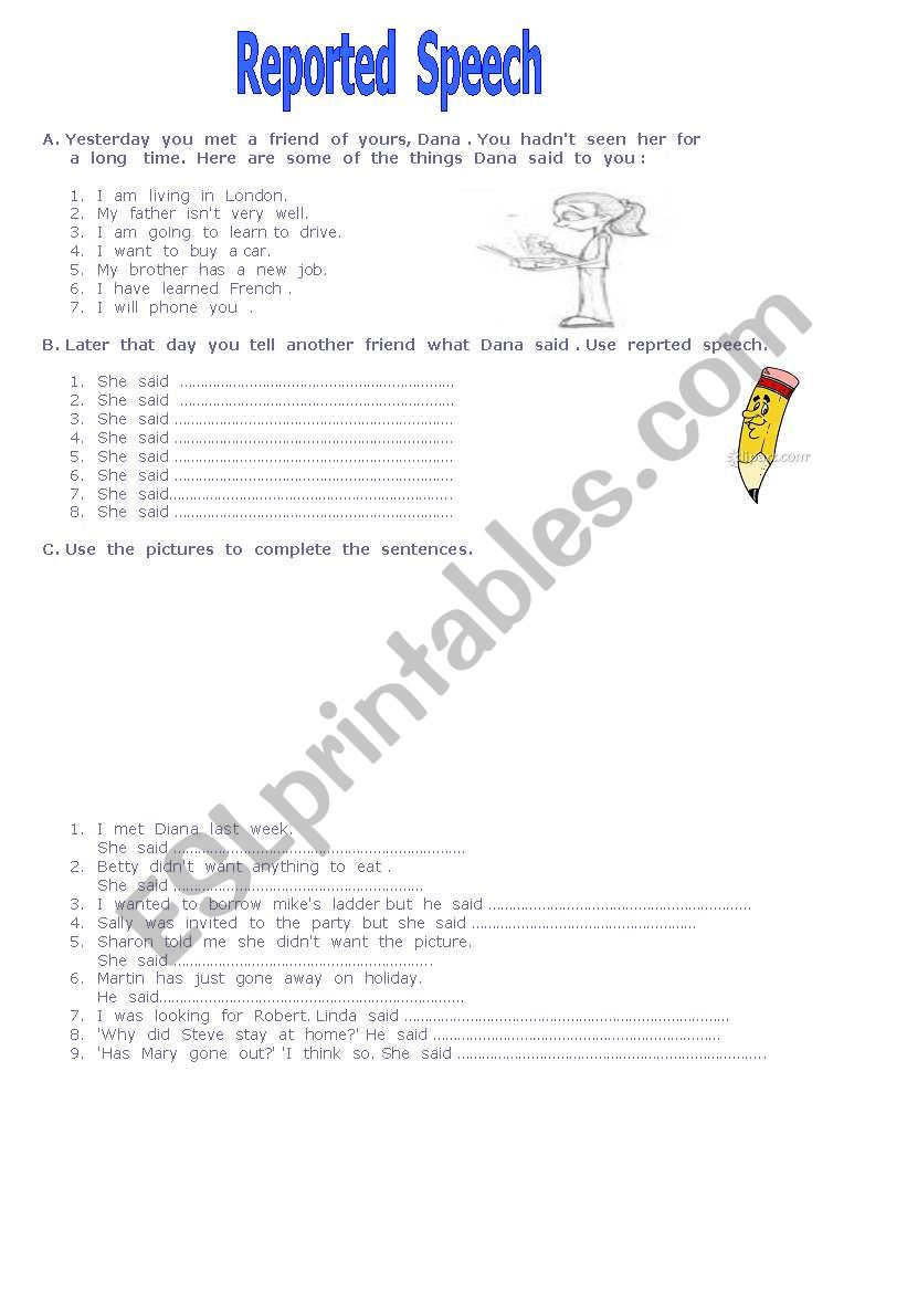 reported  speech worksheet