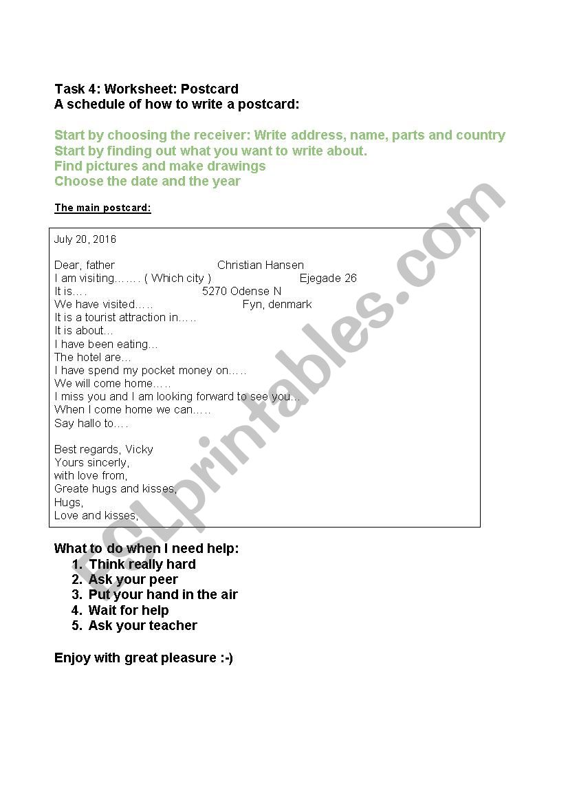 Writing a postcard - London attractions task 9 - ESL worksheet by