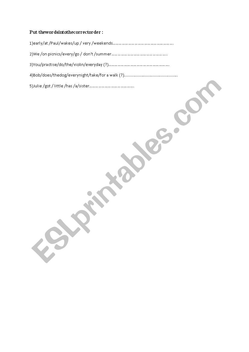 Simple Present Tense worksheet