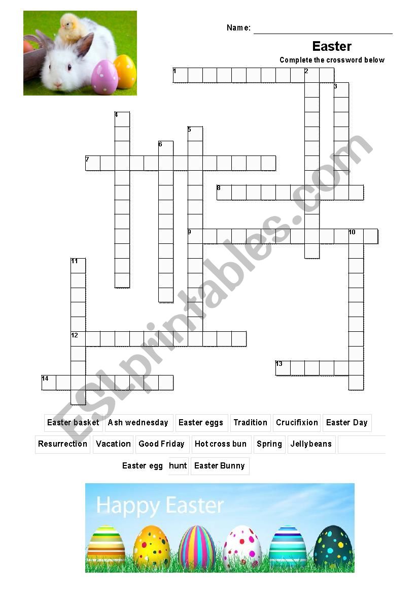 Easter crossword activity worksheet