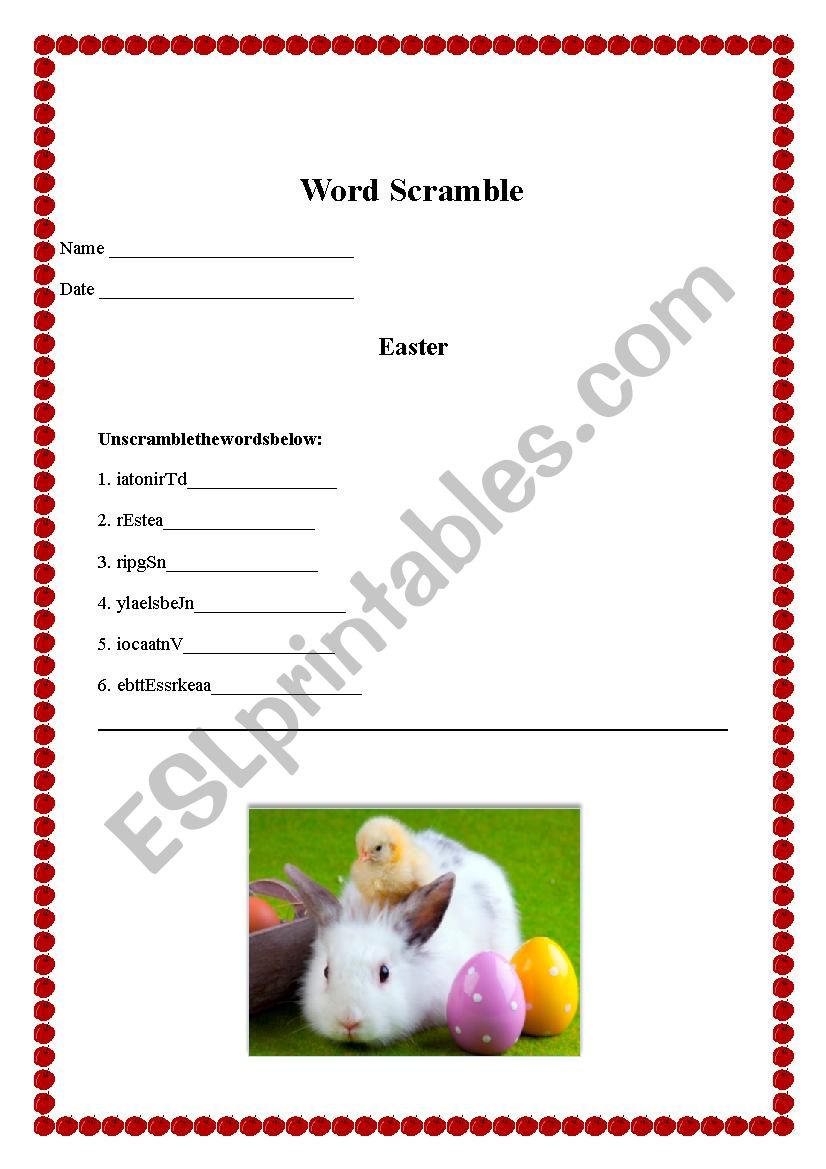 Easter Word Scramble worksheet