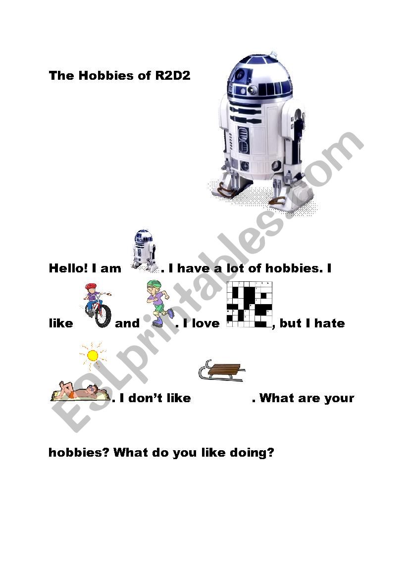 The hobbies of r2d2 STAR WARS worksheet