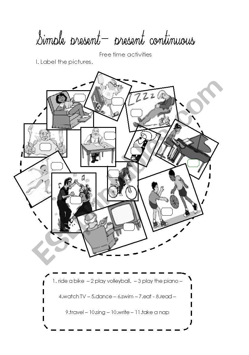 Simple present- Present continuous (B&W)