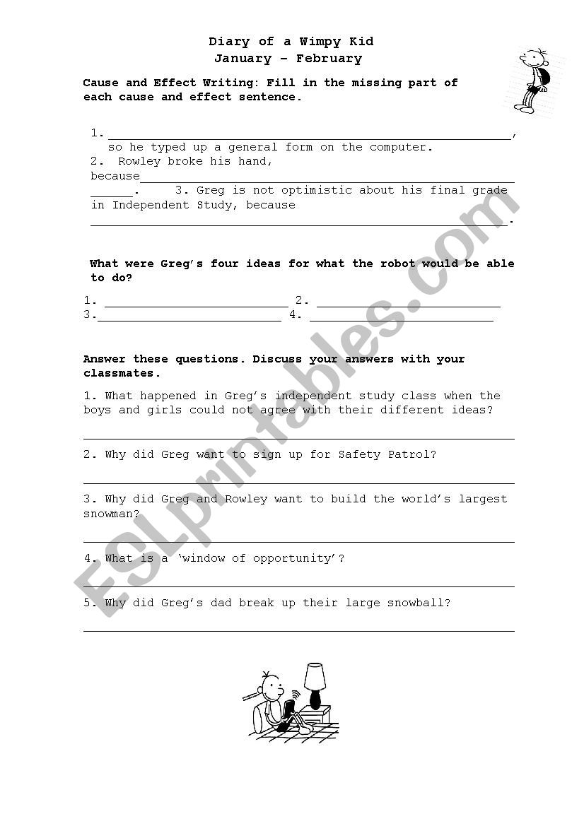 Diary of a Wimpy Kid worksheet