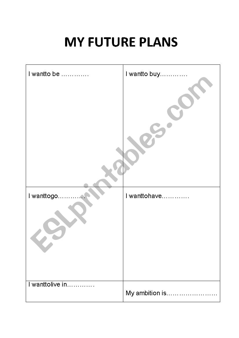 Future Plans- Want to worksheet