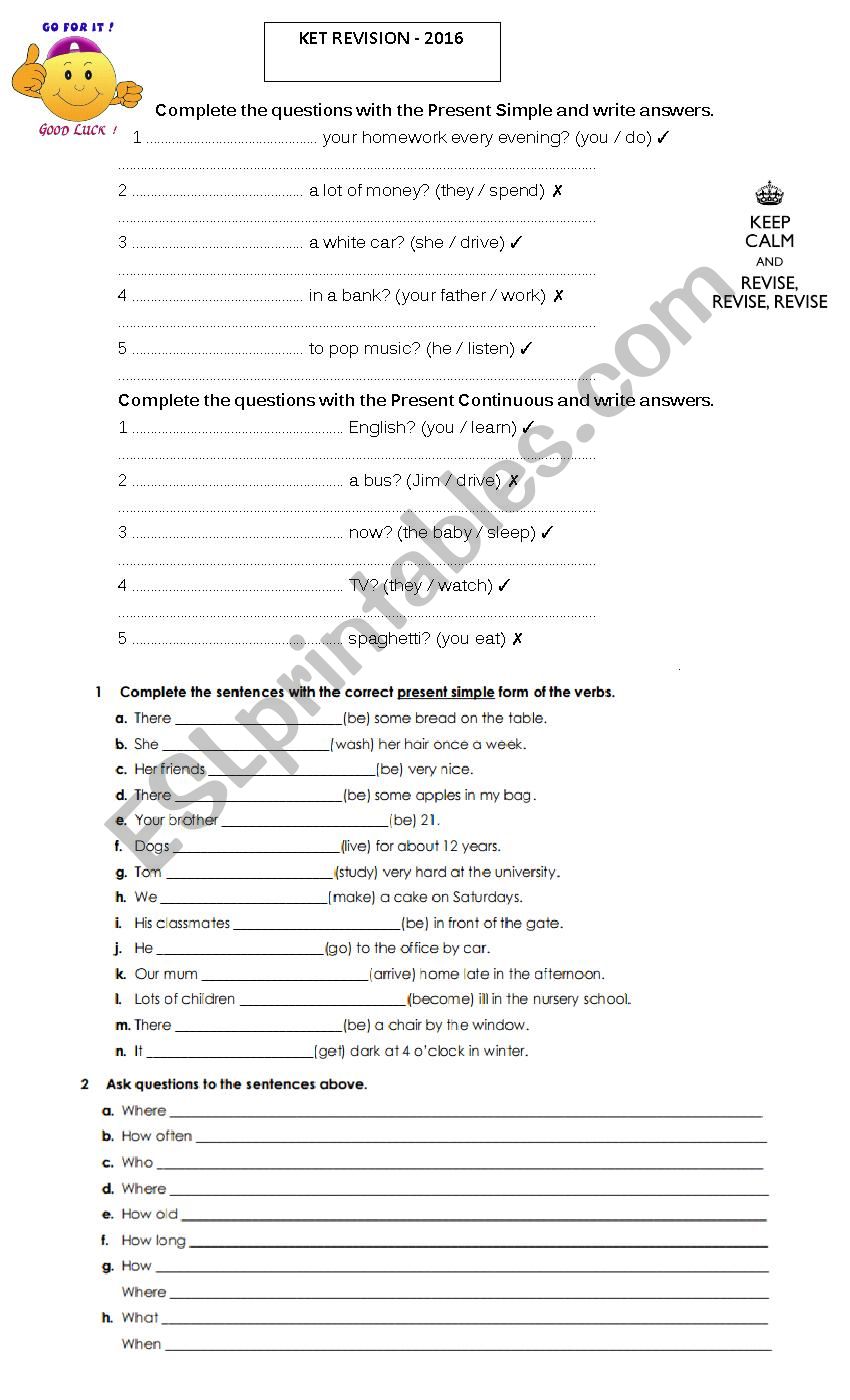 Welcome Back Revision worksheet