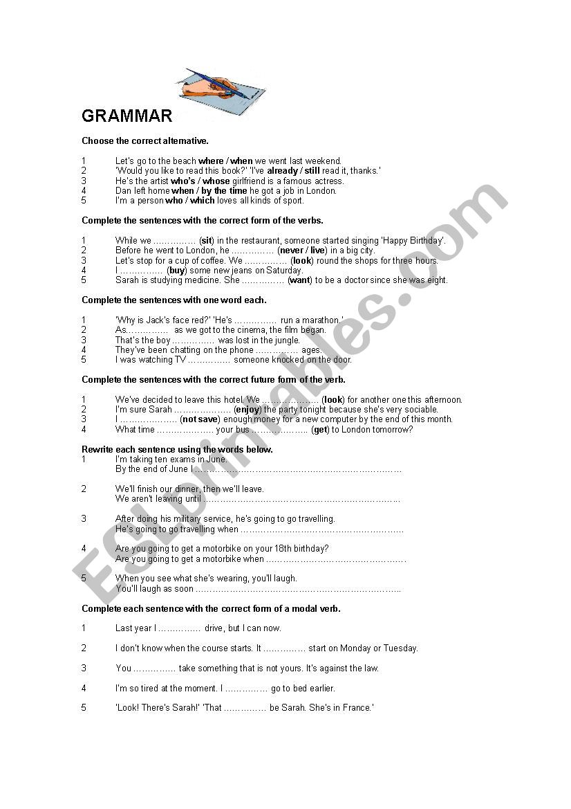 Grammar revision worksheet