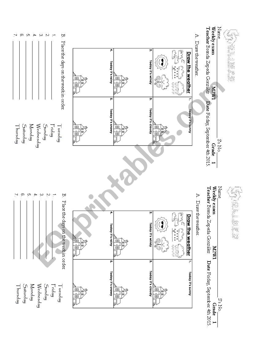 Quizz weather, days, colors worksheet