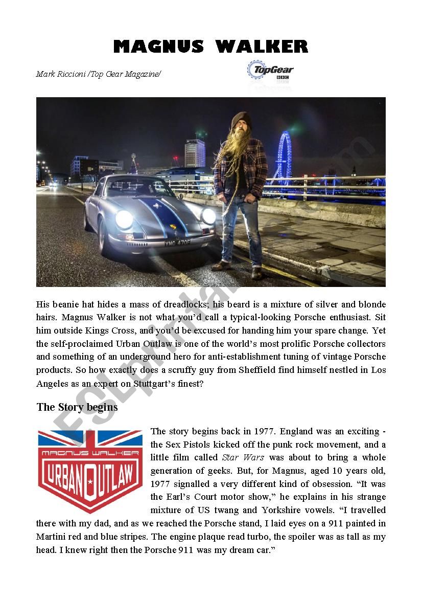 Car enthusiast Magnus Walker worksheet