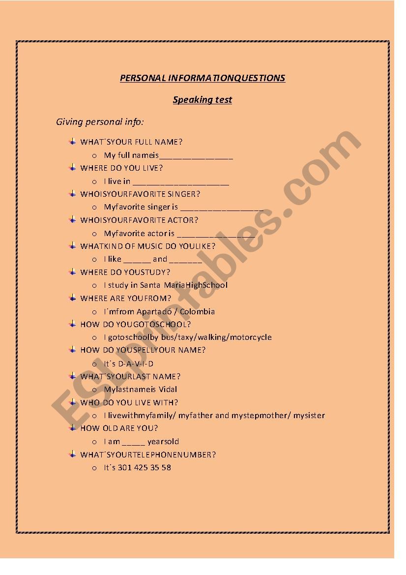 Personal Information Questions