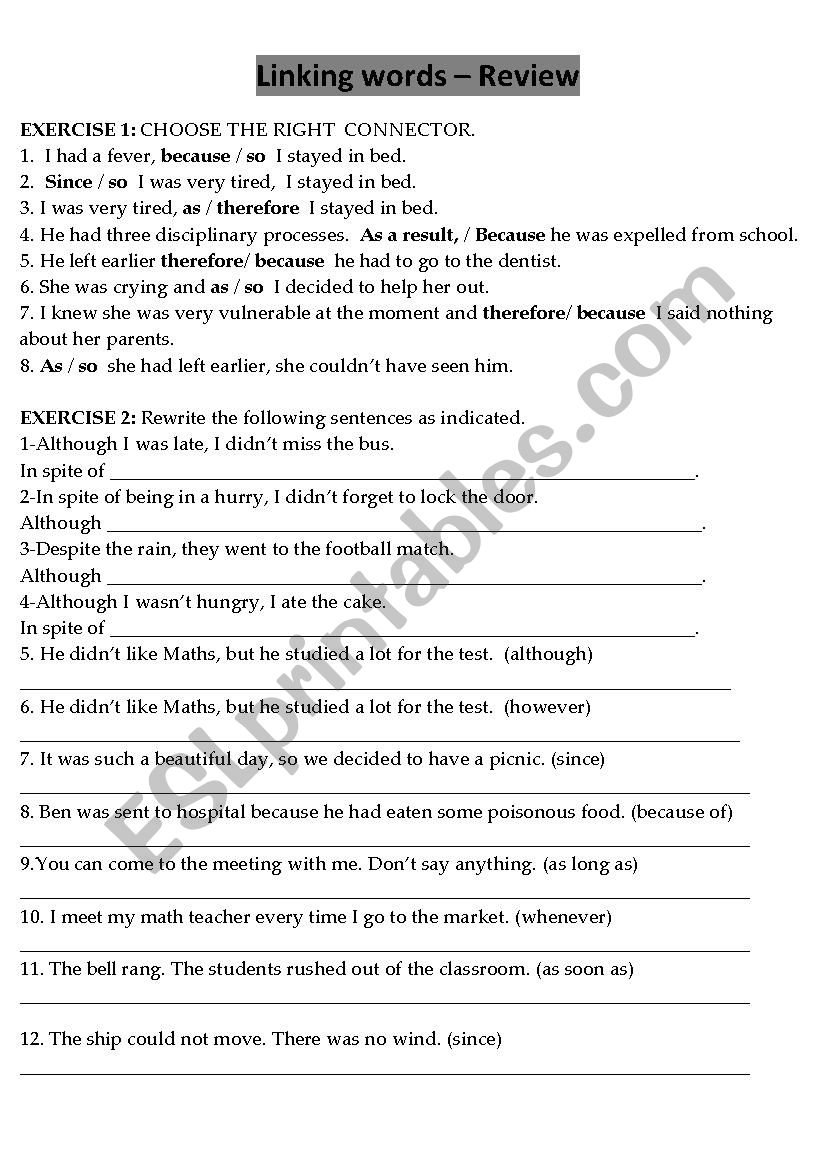 Linking words worksheet