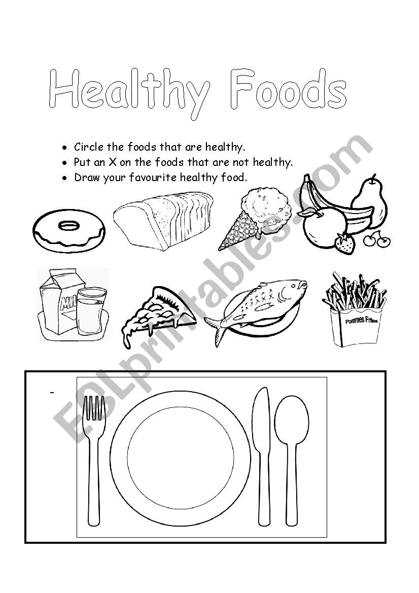 healthy  and unhealthy fods worksheet