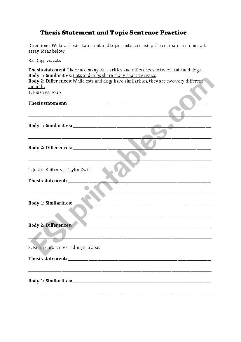 thesis statement writing practice worksheet