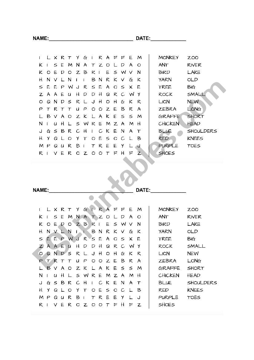 Elementary wordsearch x2 worksheet
