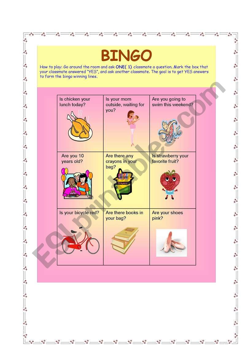 Bingo with a twist worksheet