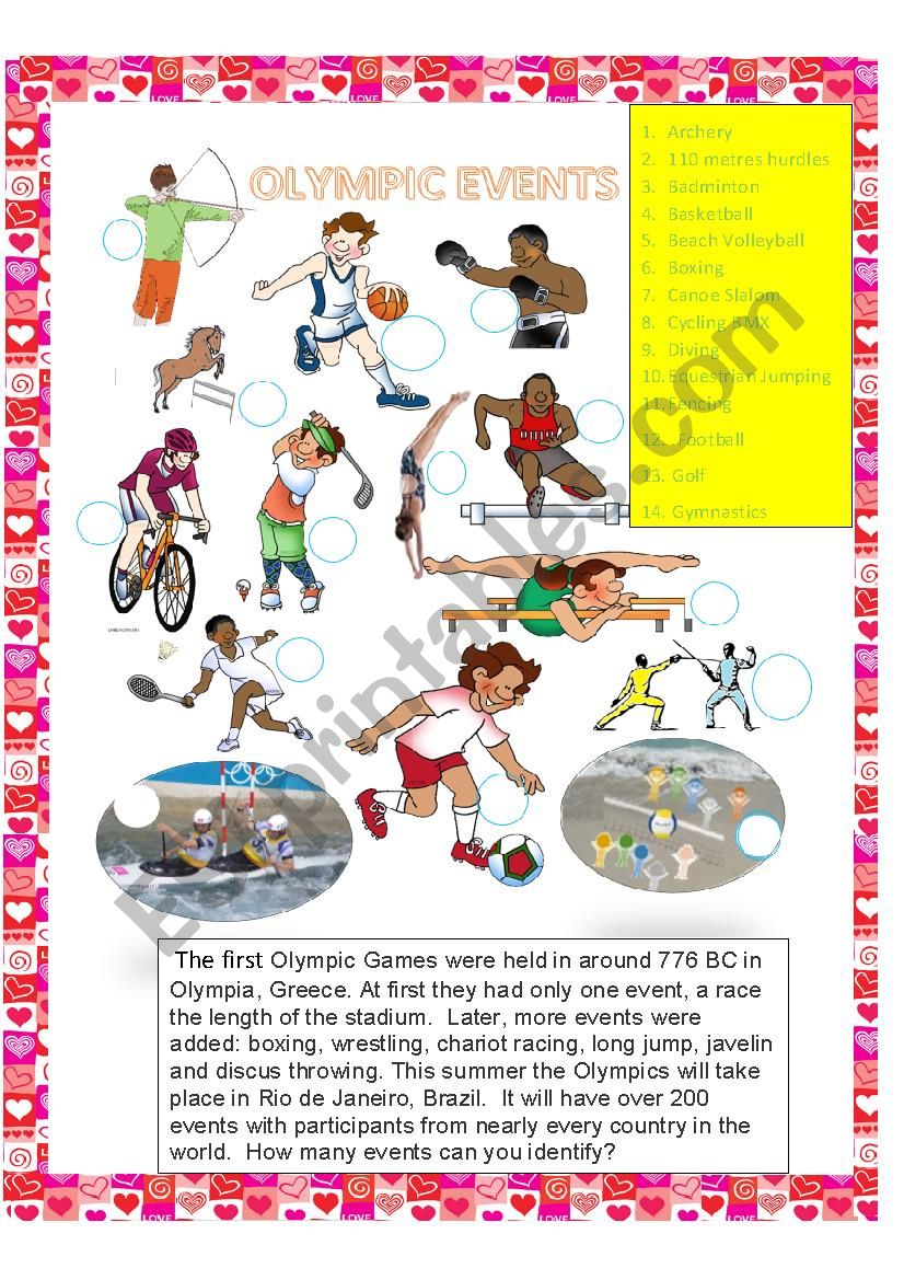 Olympics - Matching worksheet