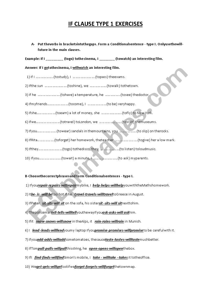 if clause type 1 exercise worksheet